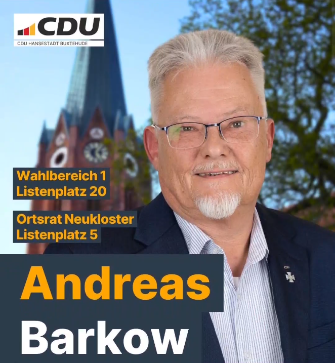 Portrait von Andreas Barkow vor einer Buxtehuder Stadtkulisse